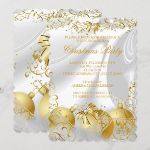 Invitación Fiesta de Navidades de Bow Bauble de seda blanca d