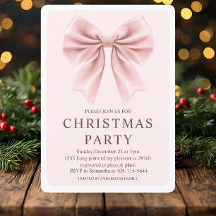 Invitación Fiesta de Navidades de Bow Rosado   Vacaciones ele