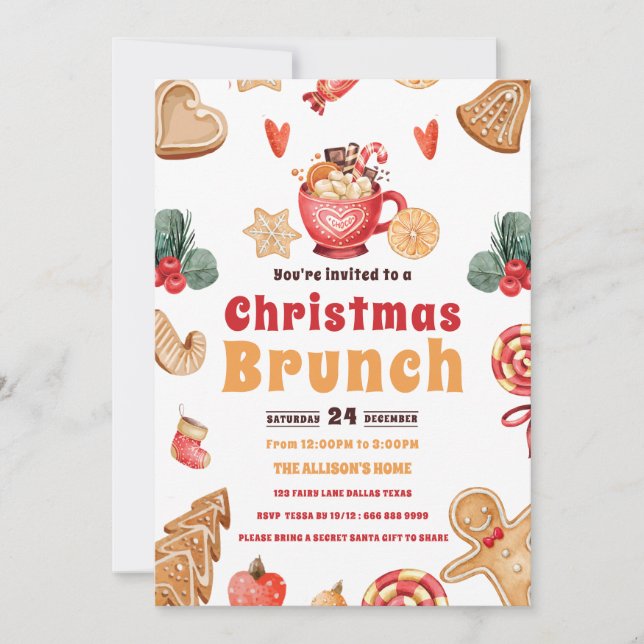 Invitación Fiesta de Navidades de brunch de pastelitos dulces (Anverso)