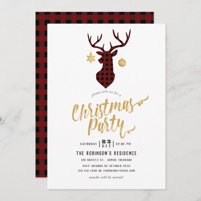 Invitación Fiesta de Navidades de Buffalo Plaid (Anverso / Reverso)