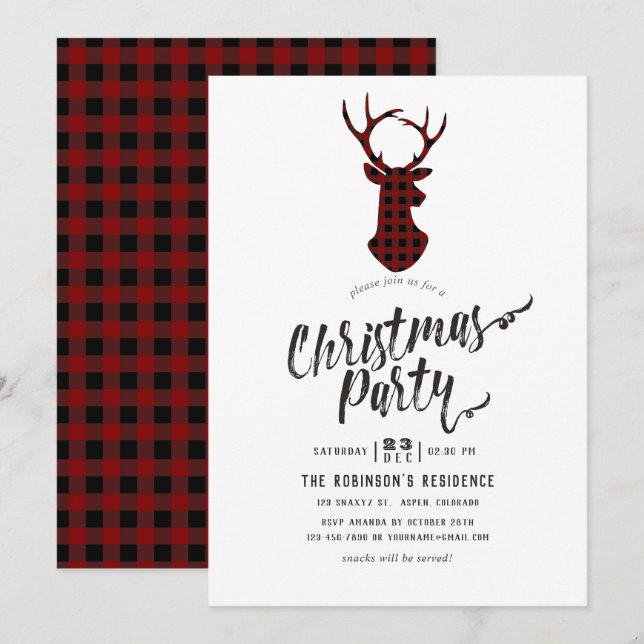 Invitación Fiesta de Navidades de Buffalo Plaid (Anverso / Reverso)