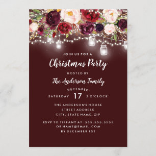 Invitación Fiesta de Navidades de Burgundy Floral Lights