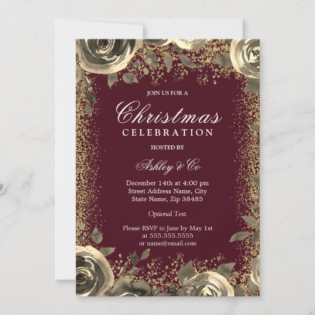Invitación Fiesta de Navidades de Burgundy & Gold Sparkle Pur (Anverso)