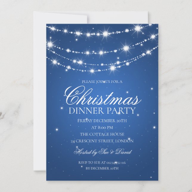 Invitación Fiesta de Navidades de cadenas de esparkling azule (Anverso)