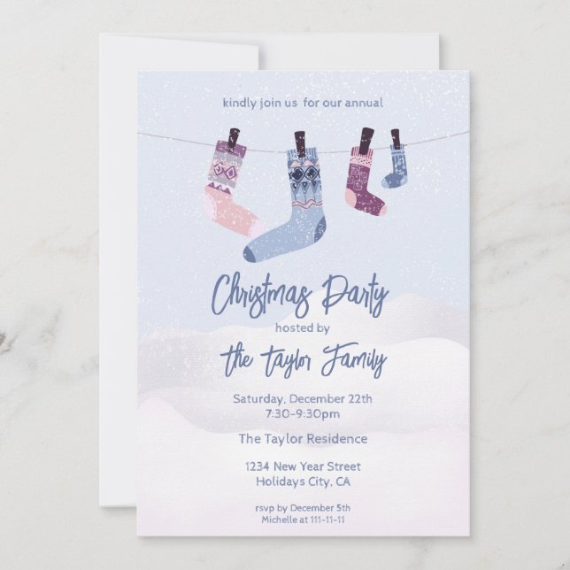 Invitación Fiesta de Navidades de calcetines de invierno de v (Anverso)