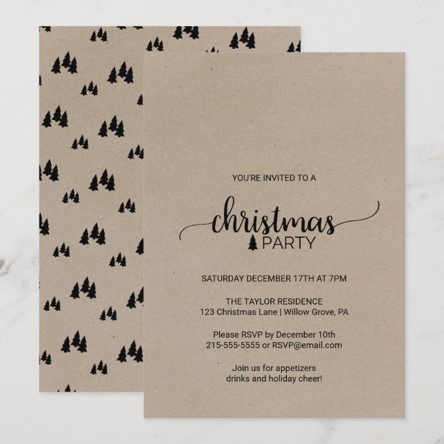 Invitación Fiesta de Navidades de caligrafía simple de Faux K (Anverso / Reverso)