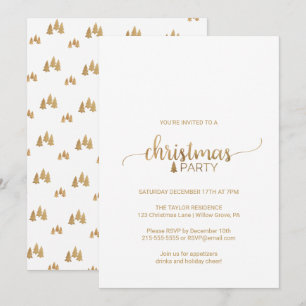 Invitación Fiesta de Navidades de caligrafía simple de oro