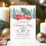 Invitación Fiesta de Navidades de Camión Rojo de color acuáti<br><div class="desc">Navidades rústicos invitan a fiestas temáticas de invierno con un fondo blanco simple,  abetos acuáticos,  un camión rojo vintage,  un árbol de navidad y una plantilla tradicional de fiesta que es fácil de personalizar.</div>