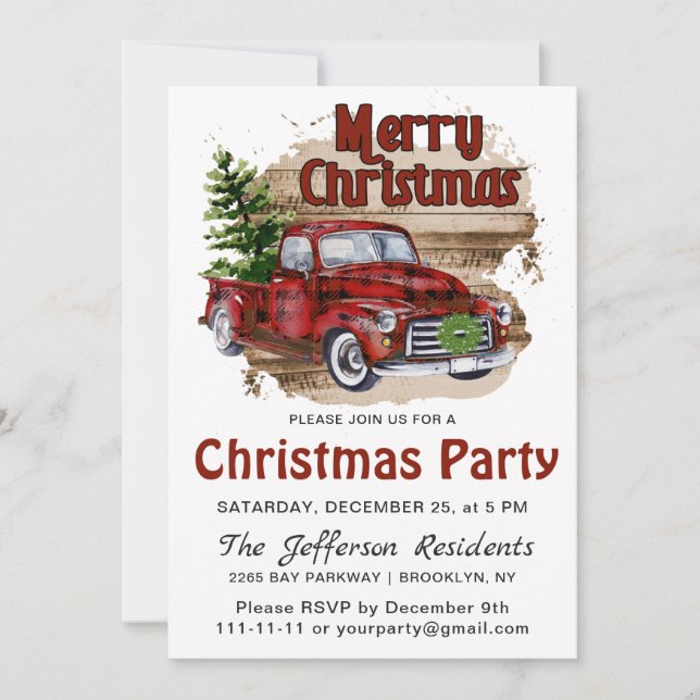 Invitación Fiesta de Navidades de Camión Rojo de Granja Rústi (Anverso)