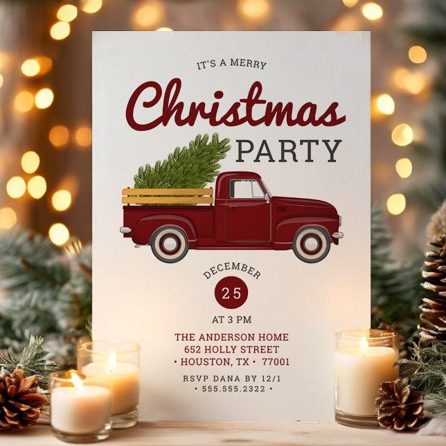 Invitación Fiesta de Navidades de Camión Rojo Vintage (Subido por el creador)