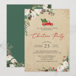 Invitación Fiesta de Navidades de camiones de vintage con flo