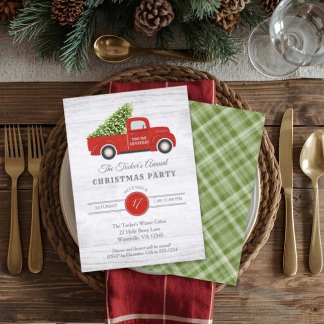 Invitación Fiesta de Navidades de camionetas rojas y árboles  (Subido por el creador)