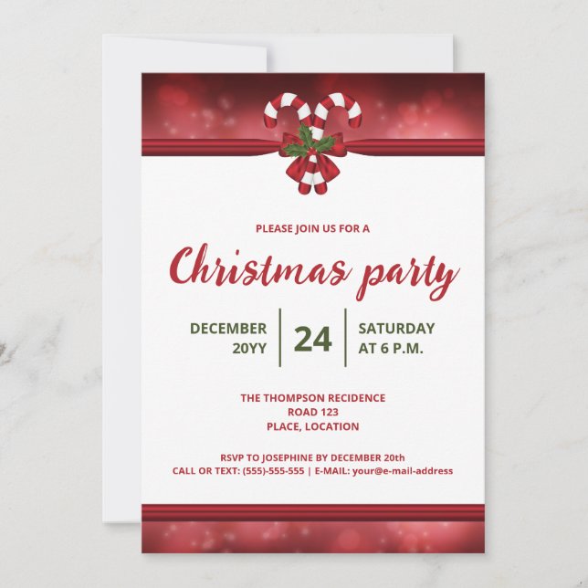 Invitación Fiesta De Navidades De Candy Candy Cañes Rojos Y B (Anverso)