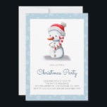 Invitación Fiesta de Navidades de Candy Cane<br><div class="desc">Invitación de Navidades azules minimalistas con el ilustracion de un muñeco de nieve sosteniendo un bastón de caramelo. Personalice el texto con su propia información. Ilustrado y diseñado por Patricia Álvarez.</div>