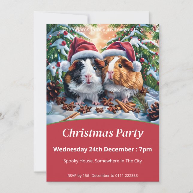 Invitación Fiesta de Navidades de cerdos de Santa Guinea (Anverso)