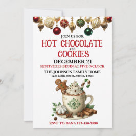 Invitación Fiesta de Navidades de chocolate caliente y cookie