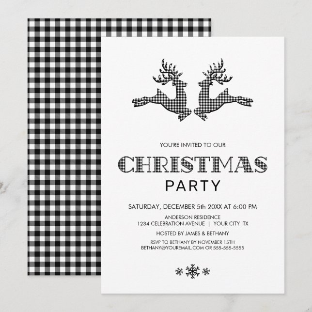 Invitación Fiesta de Navidades de ciervos de búfalo blanco ne (Anverso / Reverso)