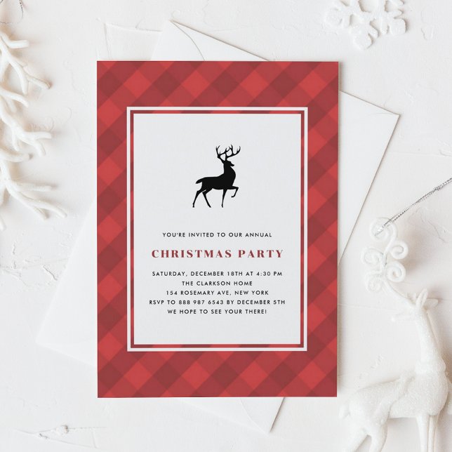Invitación Fiesta de Navidades de ciervos del patrón rojo clá (Subido por el creador)