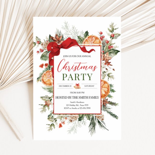 Invitación Fiesta de Navidades de Cítricos Rústicos Modernos (Modern Rustic Citrus Christmas Party Invitation)