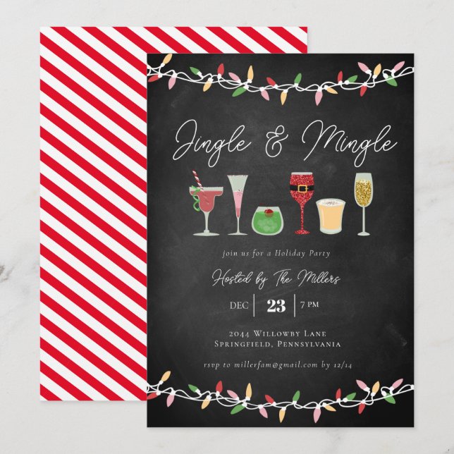 Invitación Fiesta de Navidades de Cocktails Jingle y Mingle (Anverso / Reverso)