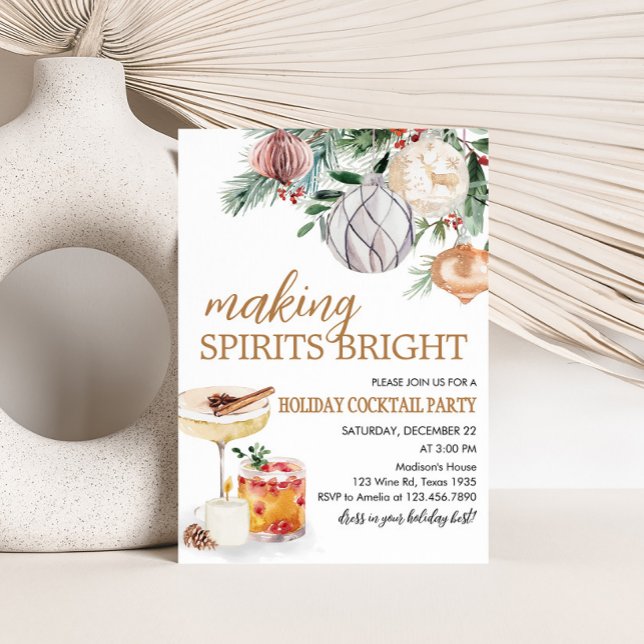 Invitación Fiesta  de Navidades de cócteles Brillantes de Hol (Holiday Making Spirits Bright Cocktail Christmas Party Invitation)
