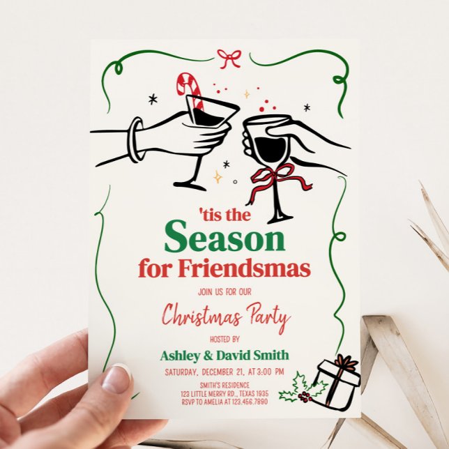 Invitación Fiesta de Navidades de cócteles caprichosos de man (Hand Drawn Whimsical Christmas Party Invitation
)