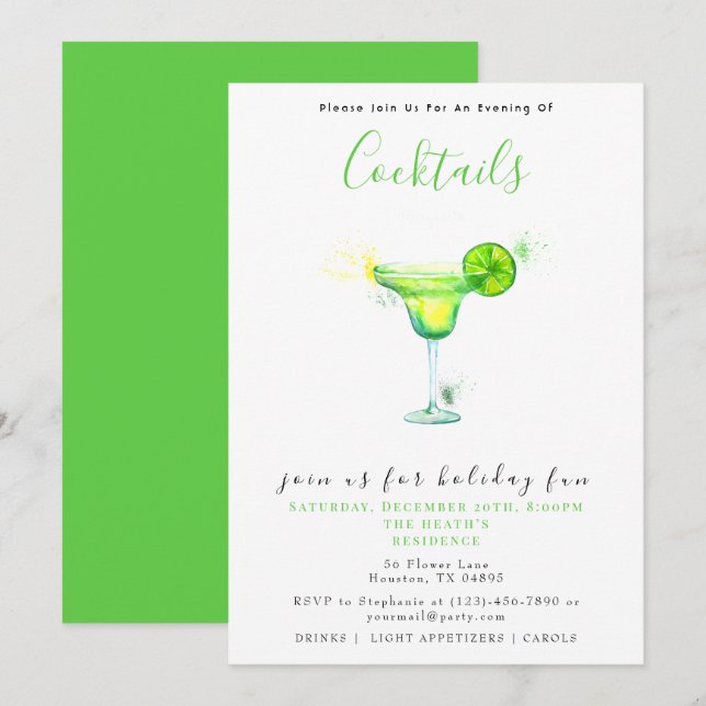 Invitación Fiesta de Navidades de cócteles festivos (Anverso / Reverso)