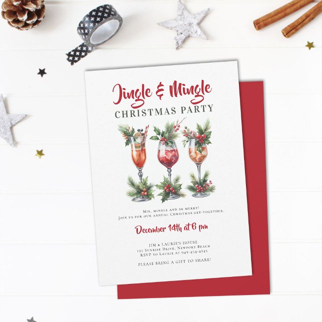 Invitación Fiesta de Navidades de cócteles festivos Jingle Mi (jingle mingle christmas party invitation cocktails mixer annual family holiday)