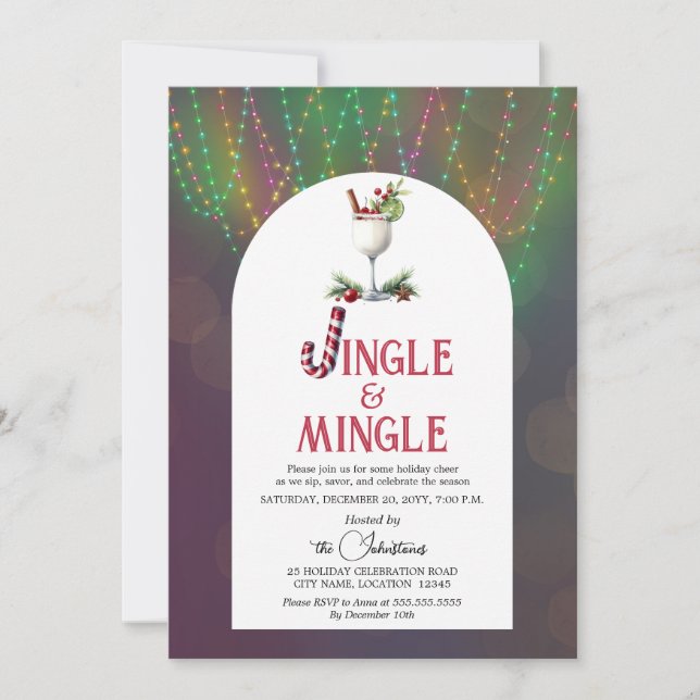 Invitación Fiesta de Navidades de cócteles Jingle y Mingle (Anverso)