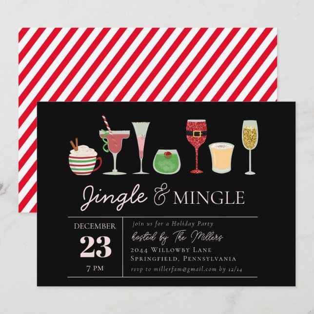 Invitación Fiesta de Navidades de cócteles Jingle y Mingle (Anverso / Reverso)