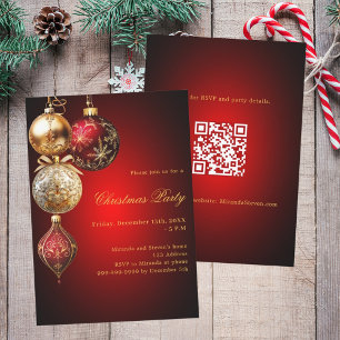 Invitación Fiesta de Navidades de código QR en baubles de oro