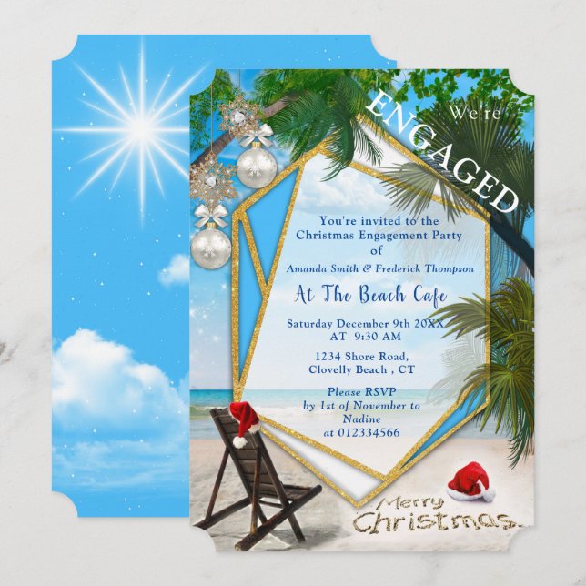 Invitación Fiesta de Navidades de compromiso de vacaciones (Anverso / Reverso)
