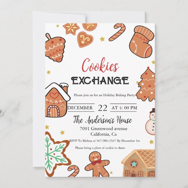 Invitación Fiesta de Navidades de Cookie Exchange de navidade (Anverso)