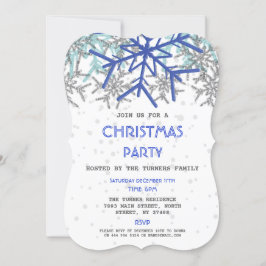 Invitación Fiesta de NAVIDADES de copo de nieve azul de la ma