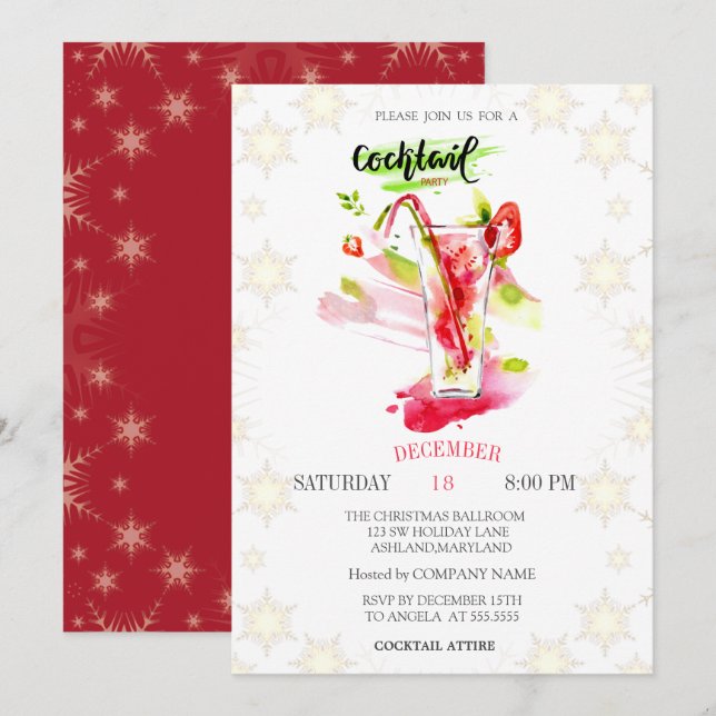 Invitación Fiesta de Navidades de copos de nieve (Anverso / Reverso)