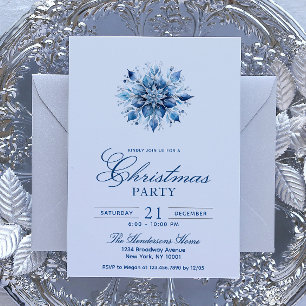 Invitación Fiesta de Navidades de copos de nieve azules simpl