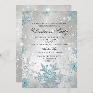 Invitación Fiesta de Navidades de copos de nieve Blue Pearl C