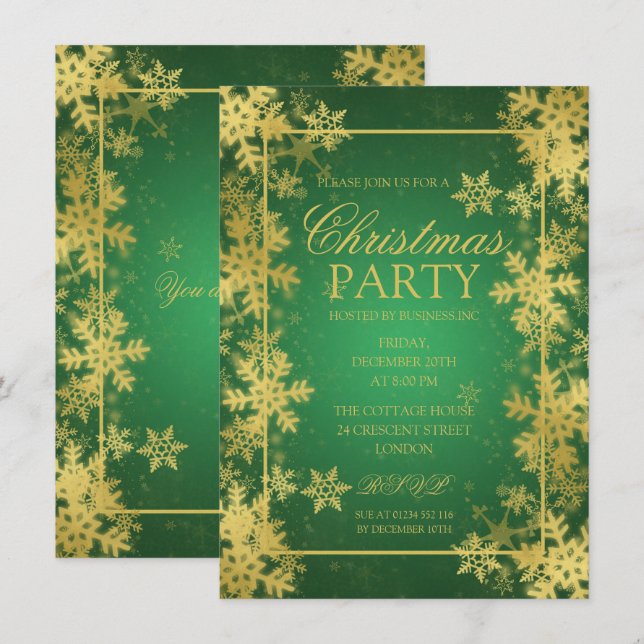 Invitación Fiesta de Navidades de copos de nieve de Esmeralda (Anverso / Reverso)