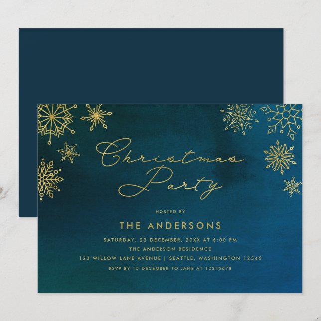 Invitación Fiesta de Navidades de copos de nieve de la median (Anverso / Reverso)