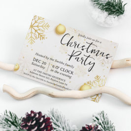 Invitación Fiesta de Navidades de copos de nieve de oro