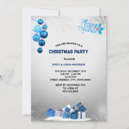 Invitación Fiesta de Navidades de copos de nieve de plata azu