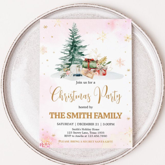 Invitación Fiesta de Navidades de copos de nieve en invierno  (Pink Snowflakes Winter Christmas Party Invitation)