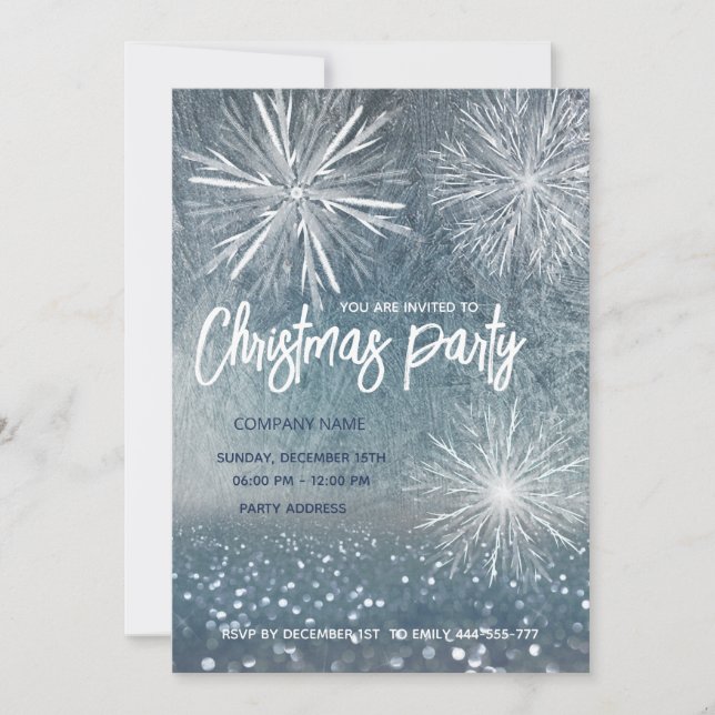 Invitación Fiesta de Navidades de copos de nieve helados de i (Anverso)