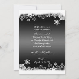 Invitación Fiesta de Navidades de copos de nieve negros y bla