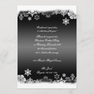 Invitación Fiesta de Navidades de copos de nieve negros y bla