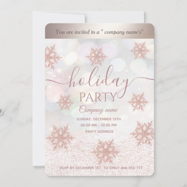 Invitación fiesta de Navidades de copos de nieve purpurinoso  (Anverso)