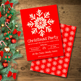 Invitación Fiesta de Navidades de copos de nieve rojos y blan