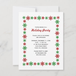 Invitación Fiesta de Navidades de copos de nieve rojos y verd