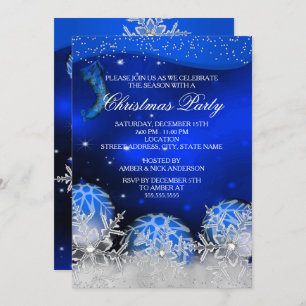 Invitación Fiesta de Navidades de copos de nieve Royal Blue C