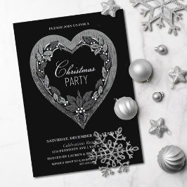 Invitación Fiesta de Navidades de corazón de plata rústica